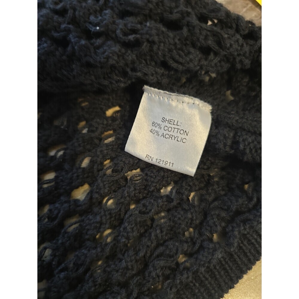 LNA Black Open Knit Crochet Sweater Top S Y2K Grunge Sheer Boxy Cropped - Picture 5 of 9